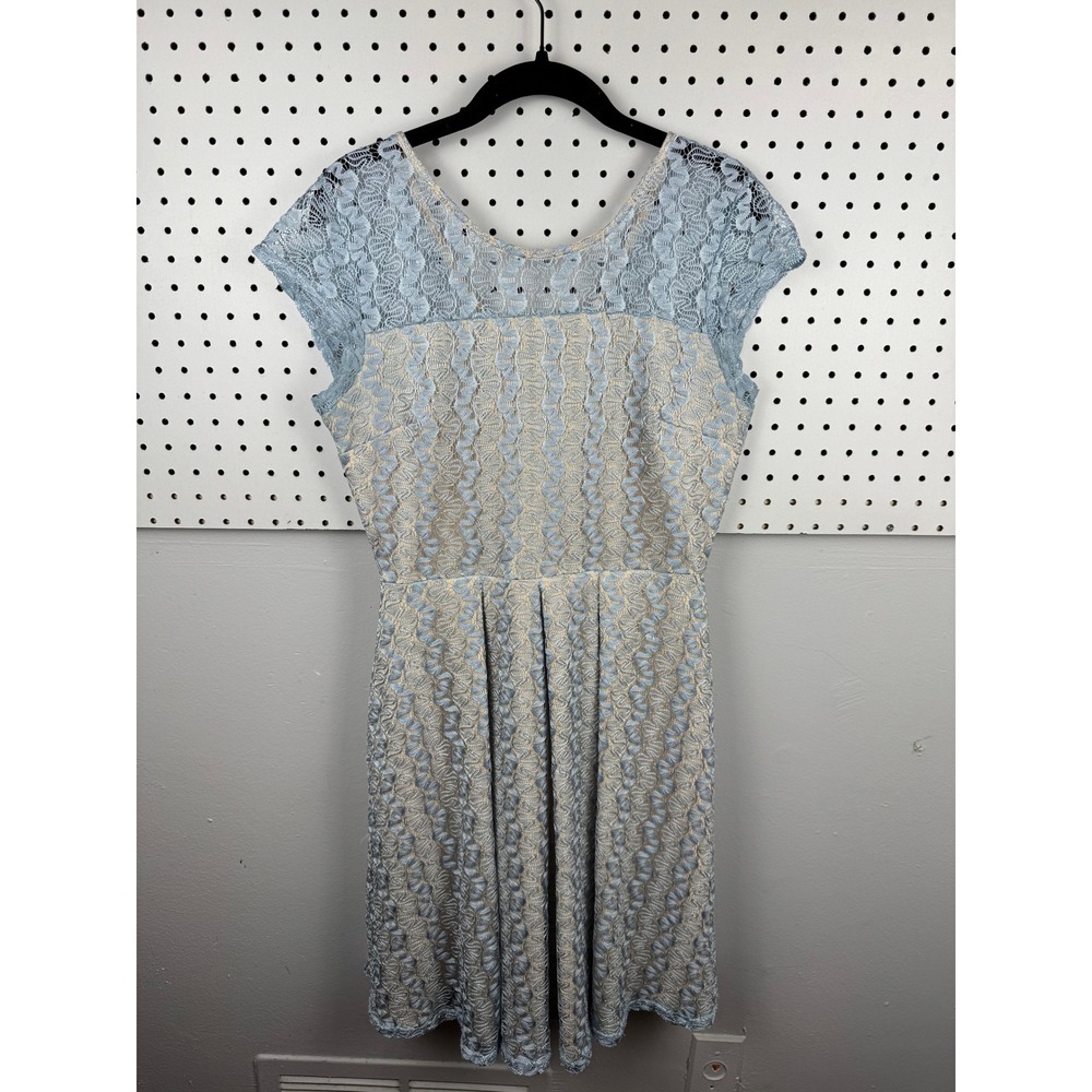 Apricity Light Blue Floral Lace Fit & Flare Dress V-Back Cap Sleeve Large